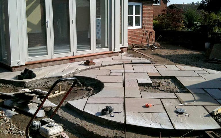 Garden patio being constructed
